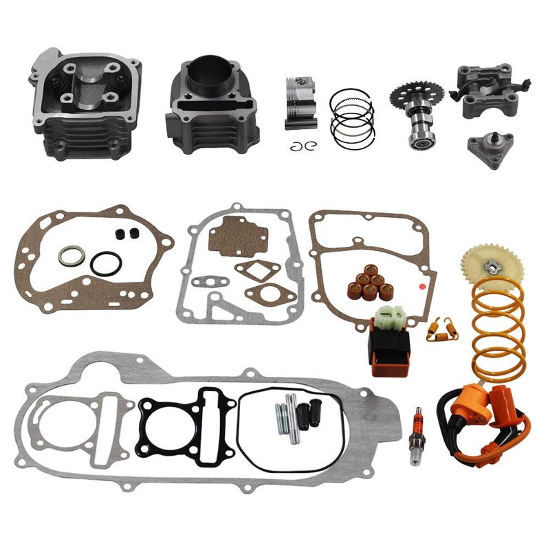 KYMLAA GY6 Cylinder Rebuild Kits Kymlaa 100cc Big Bore Kit for 69mm Valve 49CC 50CC 139QMB Moped Scooter Engine 50mm Bore Upgrade Set with 6pin Racing CDI Ignition Coil Performance Spark Plug Clutch Spring - Image 1